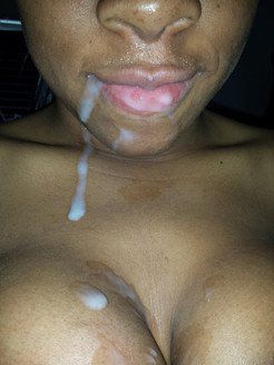 Cum covered lips, nose, mouth and tits