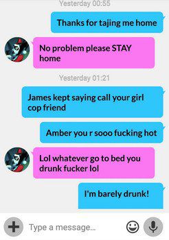 drunk guy texting his female cop friend