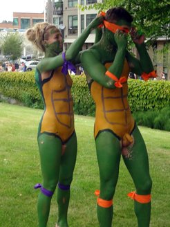 naked bike ride in ninja turtle costumes