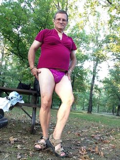 Mature transsexual during hiking