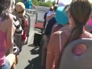 Public blowjob in the tour double-decker bus