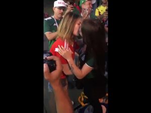 Two mexican girls kissing at world cup 2018