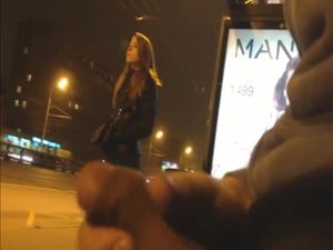 Black freak jerk off on public bus stop