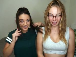 Sexy brunette and tall blonde babes shows...