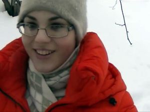 European teen in glasses deepthroating in...