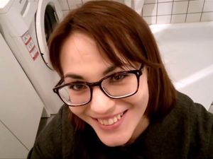 Brunette GF suck in toilet of IKEA store