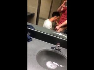 Public toilet fun from two gay friends
