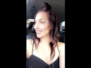 Sexy chick flashing tits in the car in...