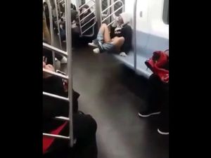 Ghetto slut masturbating her twat in train...