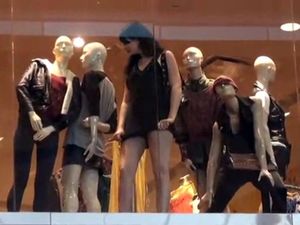 Hot slutwife flashing pussy near mannequins