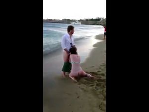 Crazy public beach blowjob from drunk whore