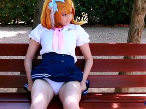 Yellow haired honoka Kousaka public...