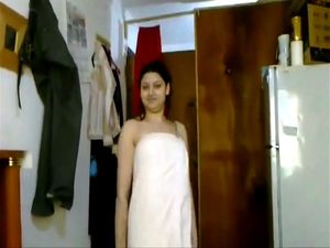 Indian beauty girl dancing in towel after...