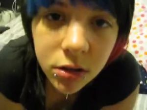 Young emo GF with mouthful of...