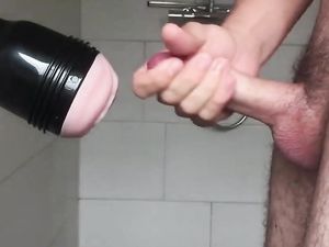 Shower mounted fleshlight fuck cum inside