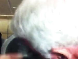 White head grandpa quicky in restroom