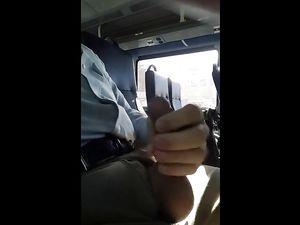 Jerked off on publc bus. Close up. Cum shot