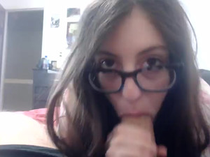 Intellectual girlfriend in glasses suck