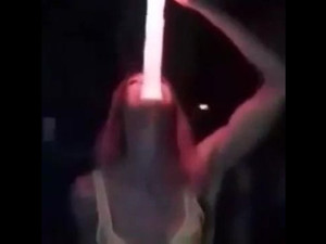 Luminous dildo seen through her throat!