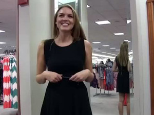 Girl fondling pussy in the fitting room