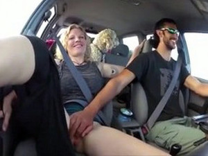 Horny driver fingers pussy of passenger....