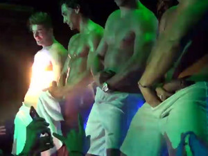 Three male strippers dancing and rub big...