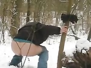 Blonde peeing in snow