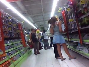 Grocery supermarket spy camera upskirt