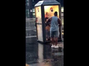 British couple fucks in telephone booth in...